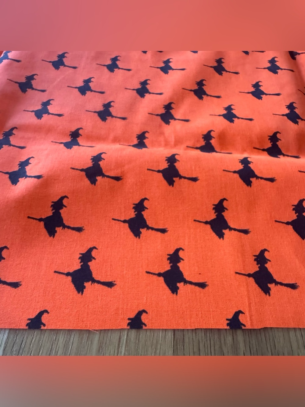 Vintage Halloween Witch Silhouette Orange Cotton Fabric 44” x 45.5” Quilt Craft